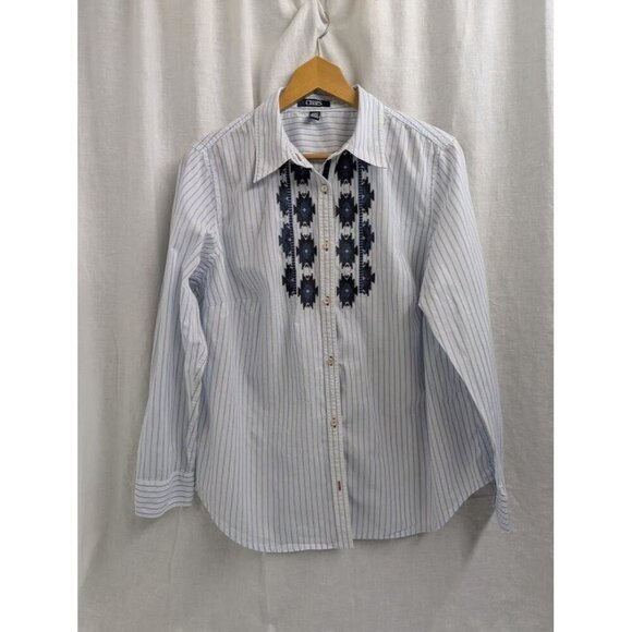 Chaps women's 1X cotton button up shirt stripes with unique cross stitch 019 - Picture 2 of 9